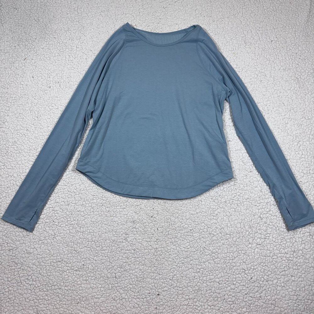 Sweaty Betty Breathe Easy Long Sleeve Top Size Large Teal Blue